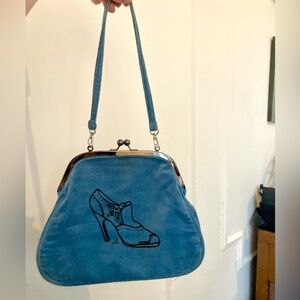 Blue velvet silk lined vintage style purse